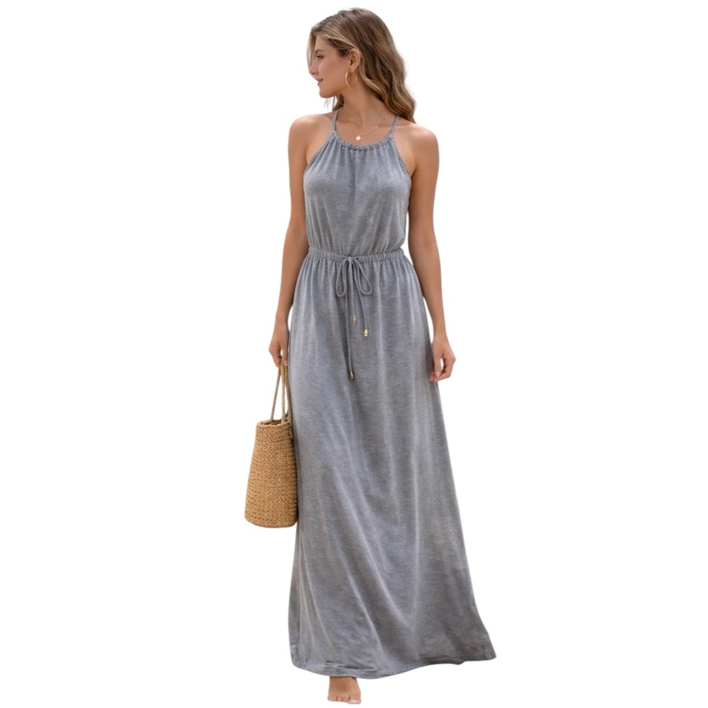 Victorias Secret High Neck drawstring waist grey cotton maxi dress
